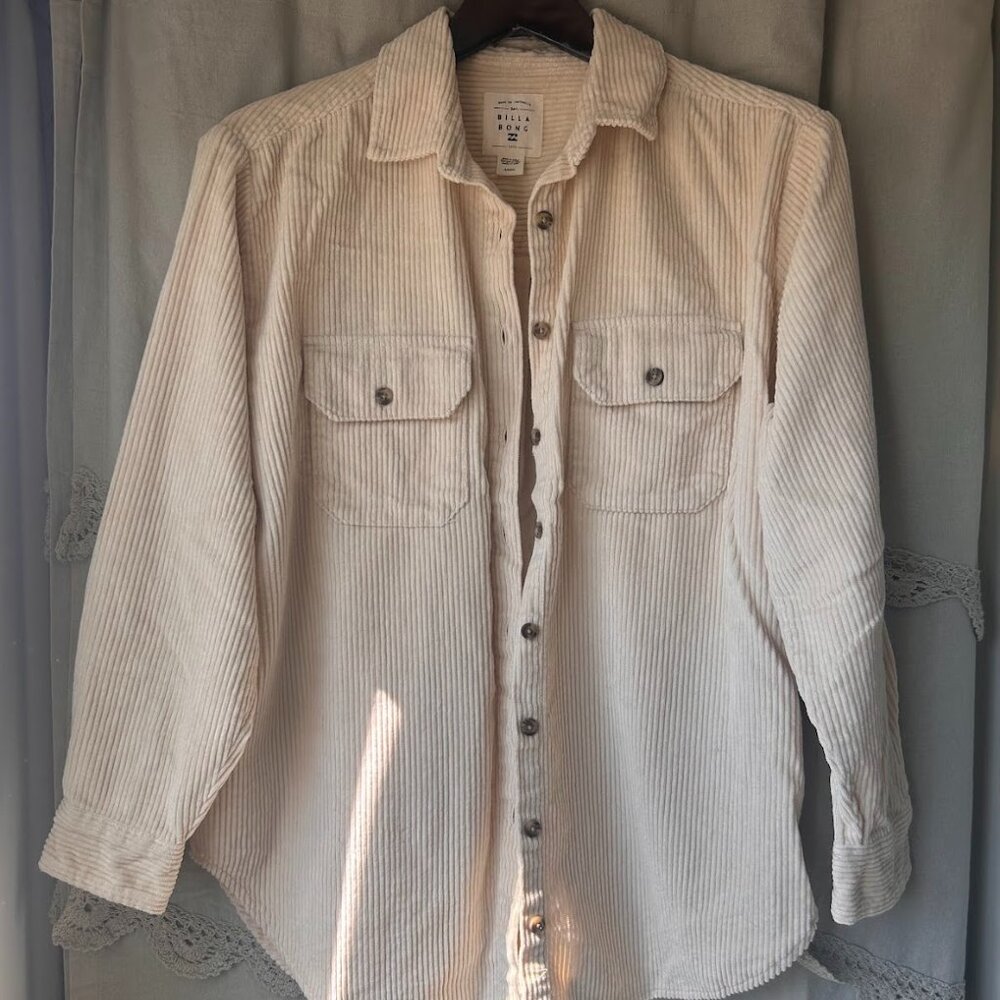 Billabong So Stoked Corduroy Shacket Cream Beige Button Up Shirt Women Sz Small